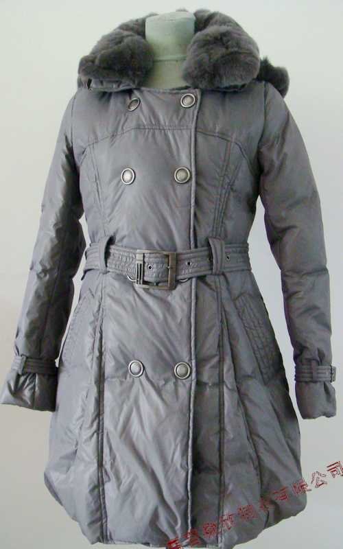 NEW Prancing Leaves Ladies'double-breasted DOWN JACKET with Rex Rabbit Hair Collar&Hoody Gray clr