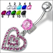 Fancy Heart Dangling Jeweled Belly Ring (PBM1370) - *FREE SHIPPING