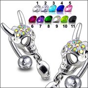 Jeweled Skull Dangling Reverse Belly Ring (PBM1494) - * FREE SHIPPING