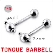 316L Tongue Barbell with Steel ball and Cone (BAR201)