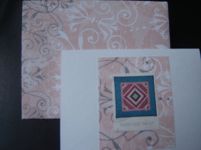 Handmade Card featuring US Stamp 3526 - 34c Sunshine and Shadow Amish Quilt