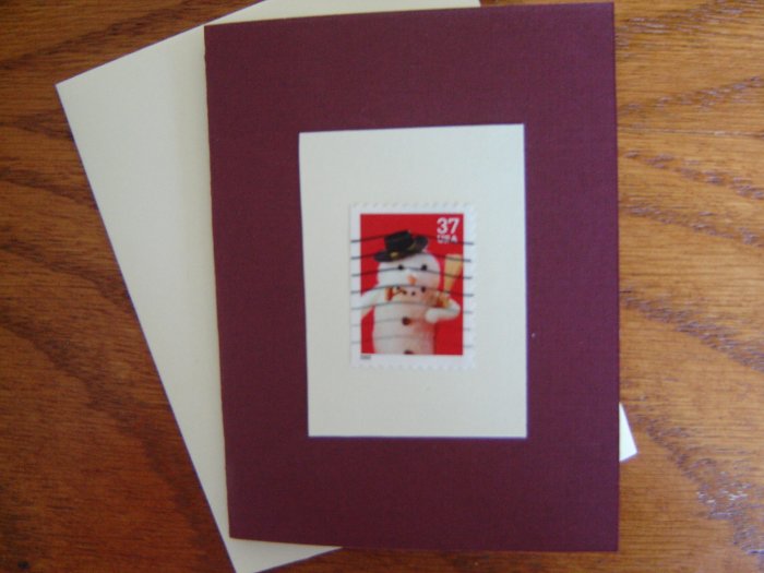 Handmade card featuring US Stamp 3678 - 37c Snowman w/ Pipe