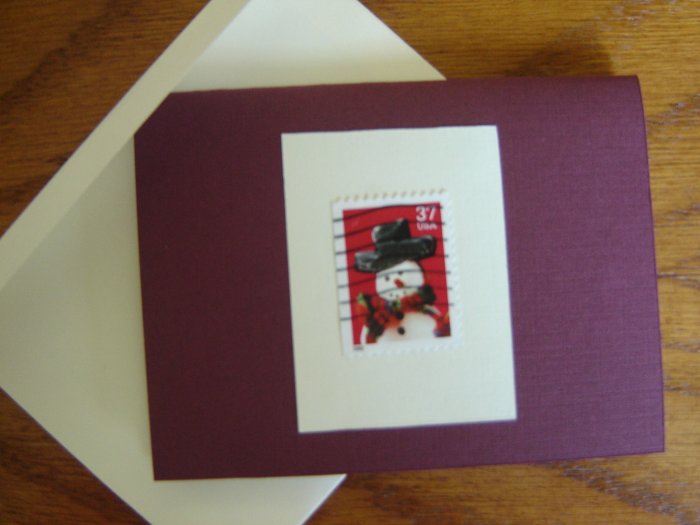 Handmade Card featuring US Stamp 3676 - 37c Snowman w/ Red & Green Scarf