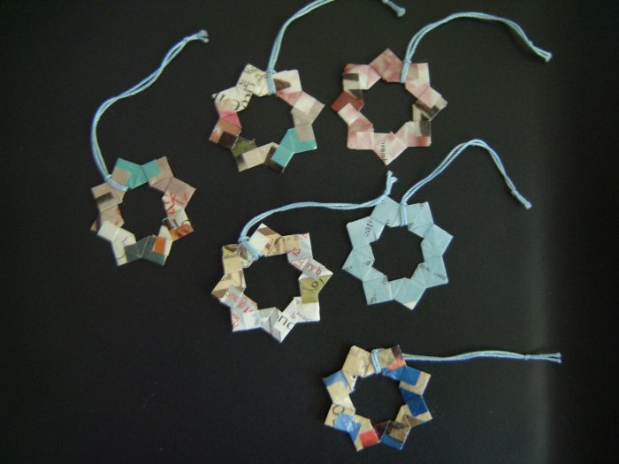 Origami Star Wreath ornaments - set of 6