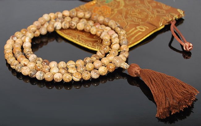 8mm Desert Picture Jasper Mala Beads- 108 beads