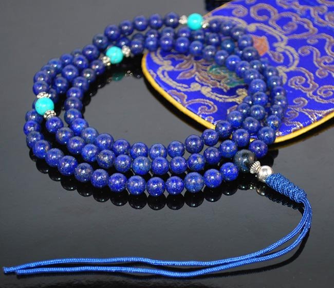 8mm Lapis A Grade Mala Prayer Beads (Free Bag!)