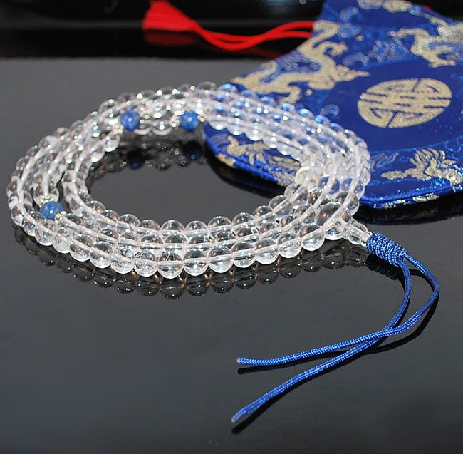 8mm Crystal Buddha Mala Prayer Beads (Free Bag!)
