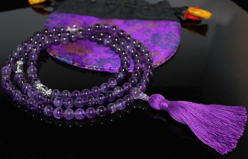 8mm Amethyst Buddhist Mala 108 Beads (Free Bag!)