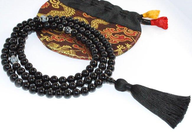 8mm Black Onyx Buddhist Mala 108 Beads (Free Bag!)