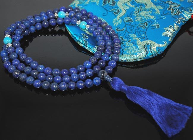 8mm Lapis Lazuli Buddhist Mala 108 Beads (Free Bag!)
