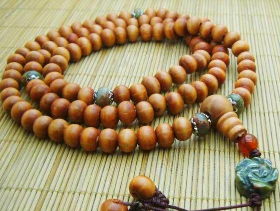 Red Wood and Unakite Mala