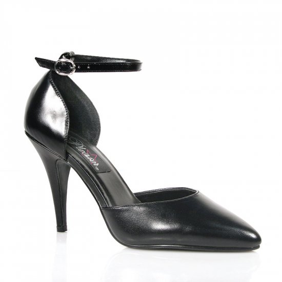 BLACK LEATHER ANKLE STRAP D'ORSAY PUMP 4" HEEL VANITY-402