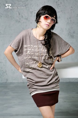 T1402 brown, blue and white long tee