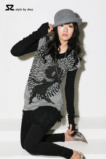 T1291 pink, white, grey long tee