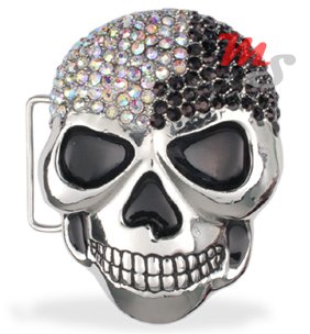 Skull Belt Buckle CZ encrusted Black and White