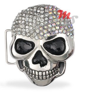 Skull Belt Buckle CZ encrusted Clear and Clear AB