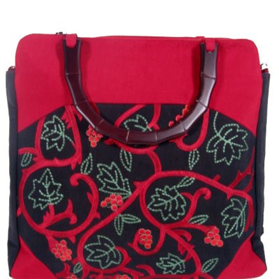 Silk Textured Vines Tote handbag Red