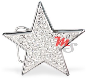 Shiny Silver Star Belt Buckle encrusted With Clear CZ