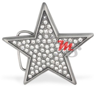 Brushed Chrome Star Belt Buckle encrusted with clear CZ