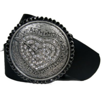 Round Belt Buckle Faith Hope Love Black/Clear CZ