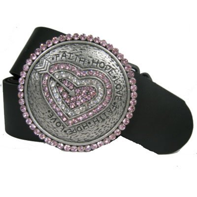Round Belt Buckle Faith Hope Love Pink/Clear CZ