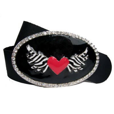 Katydid enameled Belt Buckle Flying Heart Zebra Wings