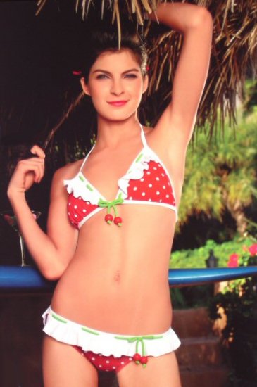 Red Polka Dot Cherry Bikini Skinny Dip Swim Suit Bathing Suit