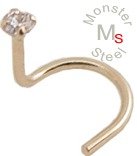 14K Yellow Gold Nose Screw with Genuine Diamond