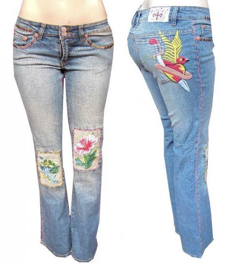 Joy Jeans Embroidered Patched Jeans
