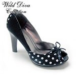 Wild Diva Satin Black with White Polk Dot Peep Toe Pump sz 5 1/2