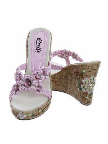 Pink Embelished Cork Wedge Sz 7 1/2