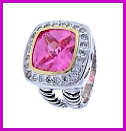 Beautiful Ring With Pink CZ Surrounded by Pave