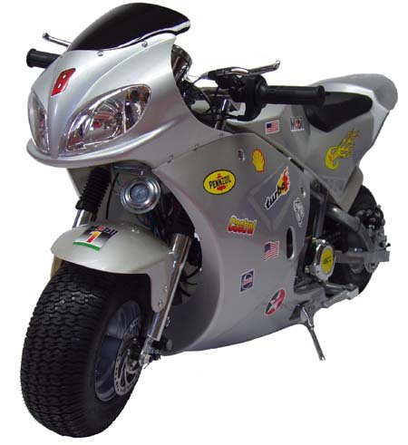 Silver X-Treme Scooters XP-490 Rice Rocket Gas Pocket Bike