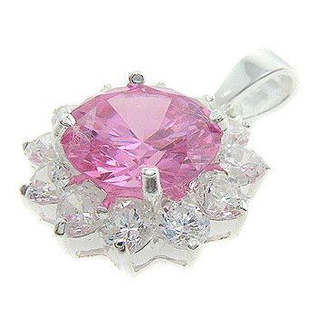 925 Silver With Pink CZ & White CZ Pendant NEW