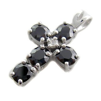 925 Sterling Silver With Black Sapphire & White CZ Pendant