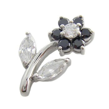 925 Sterling Silver With Black Sapphire & White CZ Pendant