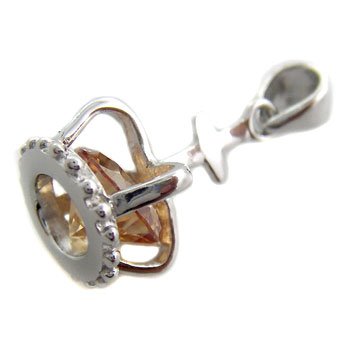 925 Sterling Silver With Citrine CZ Crown Pendant