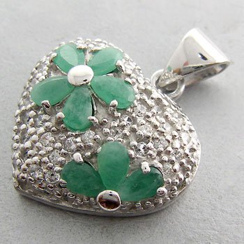 925 Sterling Silver With Genuine Emerald Pendant