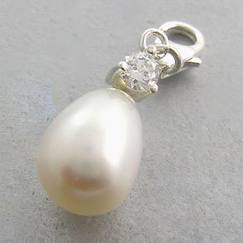 925 Sterling Silver With Genuine Pearl, White CZ Pendant