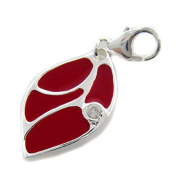 925 Sterling Silver With Red Enamel / Inlay & White CZ Pendant