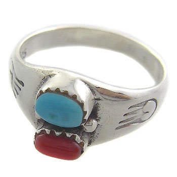 925 Sterling Silver With Genuine Carnelian & Turquoise Ring size 9