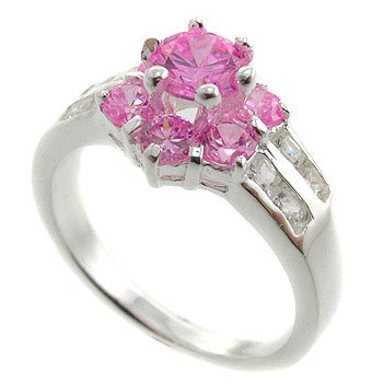 925 Silver with Pink Sapphire, White CZ Ring size 7
