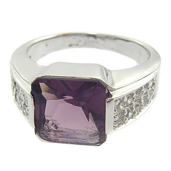 925 Sterling Silver With Amethyst ,White CZ Ring 7