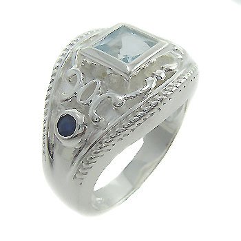 925 Sterling Silver Blue Topaz & Blue Sapphire Ring size 6