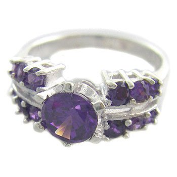 925 Sterling Silver With Amethyst CZ Ring size 7