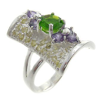 925 Sterling Silver With Multi Color Stone Ring size 6