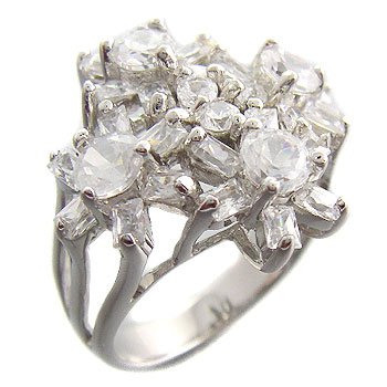 925 Sterling Silver With White CZ Ring with flowers size 8
