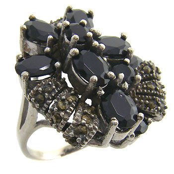 925 sterling silver ring with black cz and marcasite size 7