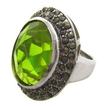Peridot CZ Marcasite With Silver Ring size 7.5
