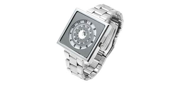 Square design metallic metal band silver tone watch